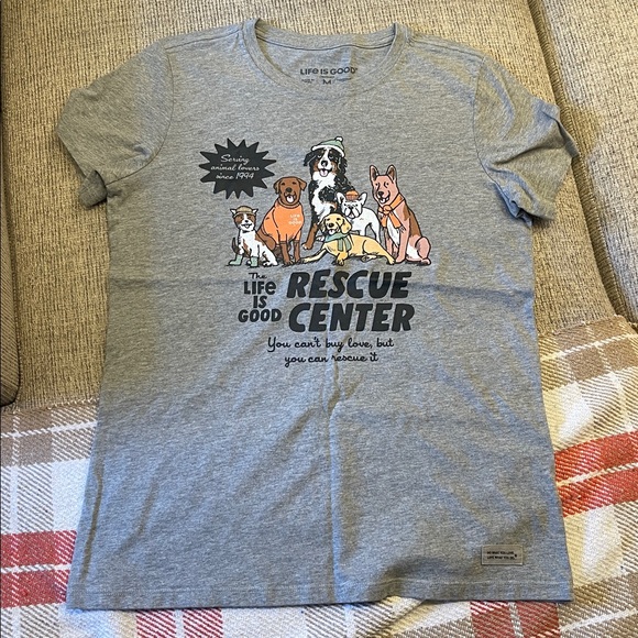 Life Is Good Gray Rescue Center Dog T-Shirt - Picture 1 of 2